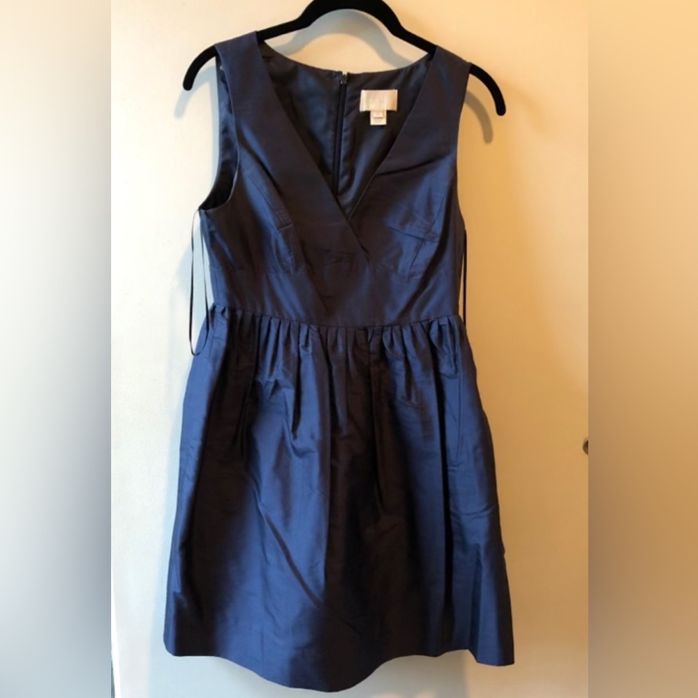 Worn once J. Crew navy blue 100% silk sleeveless dress